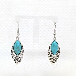 New Boho Chic Faux Turquoise and Silver Tone Dangle Earrings 2"